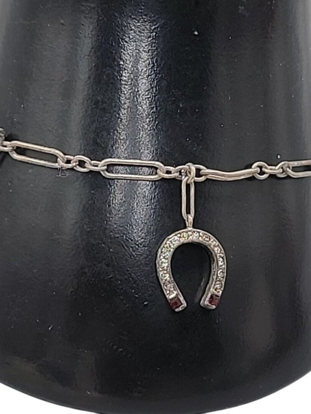 Antique Sterling Silver Western Charm Bracelet Dangling Paste Stones Luck 7"